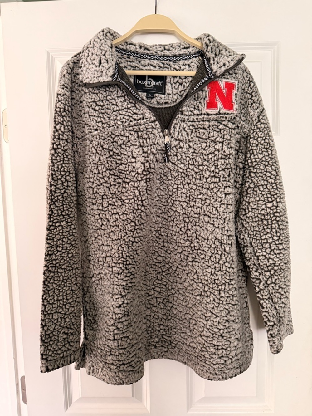 Nebraska boxercraft Gray Sherpa 1/4 Zip Pullover